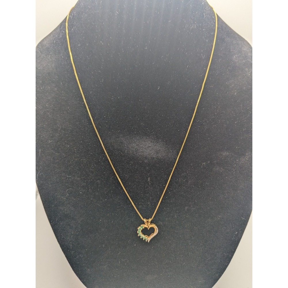 VINTAGE DANECRAFT 925 ITALY GOLD TONE HEART PENDANT NECKLACE Green CZ 3.94g